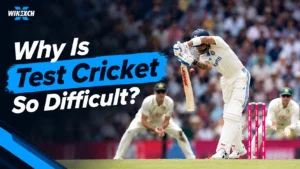 Batter defending a delivery during a Test match, showing why Test cricket is difficult